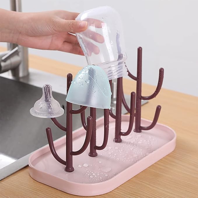 Baby Essentials,Bottle Drying Rack,Baby Bottle Drying Rack,Drying Rack for Kitchen Counter,Detachable Bottle Dryer Holder with Base.for Nipples,Cups,Pump Parts and Accessories(Pink)
