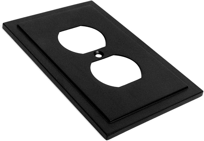 Modern Edge Decorative Wall Plate Switch Plate Outlet Cover, Durable Solid Zinc Alloy (Single Duplex 2PK, Matte Black)