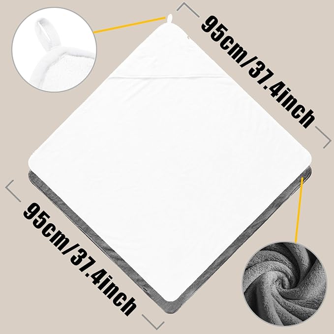 Hooded Baby Towels for Newborn 2 Pack,Extra Large 37.4 * 37.4Inch,Baby Essentials,Soft and Absorbent Hooded Towels for Babies,Toddler,Infant Bath Towel for Boy Girl,Grey and White.