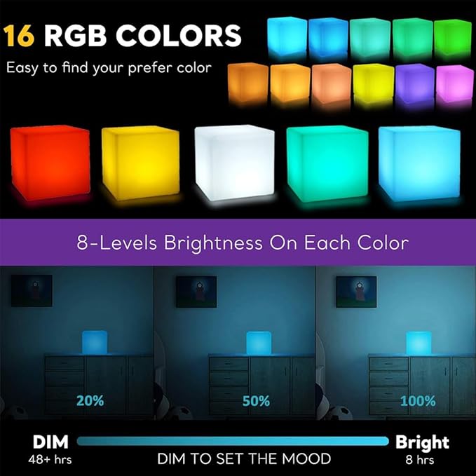 4-inch LED Cube Light, 16 RGB Color Changing Tesseract Cube Lamp with Remote, Waterproof Cordless Rechargeable Cubes Mood Lamp & Nursery Cosmic Cubes Night Light, Perfect Kids Toy Gift, Room Decor
