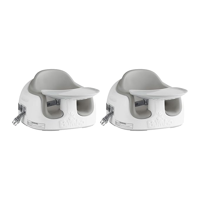Bumbo 2 Pack 3-in-1 Multi-Seat for 6 to 36 Months, Travel Baby Feeding and Play Floor Seat, All-in-One Portable Booster with Tray & Toddler High Chair, Cool Grey
