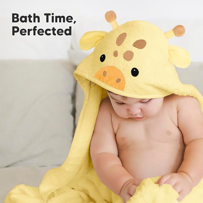 KeaBabies Hooded Baby Towel for Newborn - Viscose Derived from Bamboo Large Baby Bath Towels with Hood for Boys, Girls, Toddler, Extra Absorbent & Soft Newborn Bath Essentials (Giraffe, Regular)