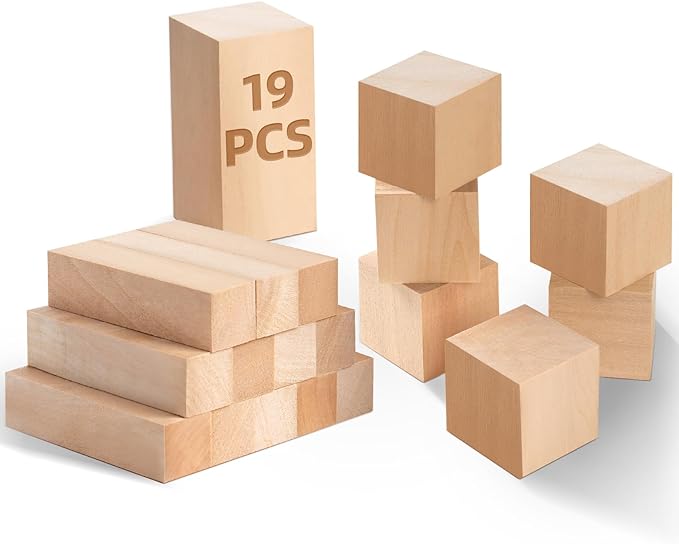 19Pcs Basswood Carving Blocks, Bass Wood with 3 Sizes for Widdle and Whittle Crafts, Soft Whittling Wood Blocks for Kids and Adults Beginners