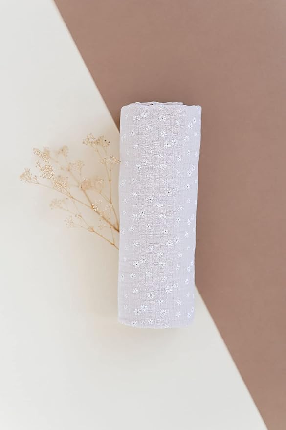 Ely's & Co. Cotton Muslin Swaddle Blanket 1-Pack — 100% Cotton Muslin Extra-Large Swaddle Blankets (47” x 47”) Printed (Pink Ditsy Flower)