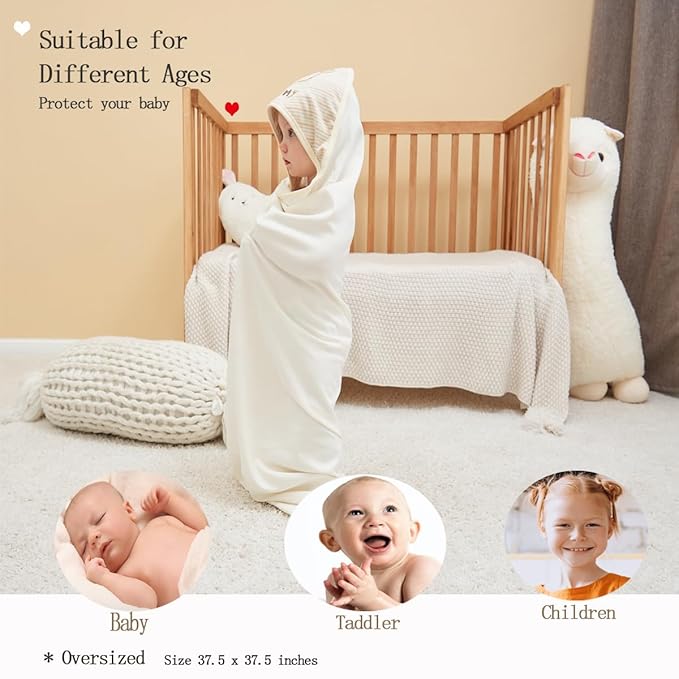 6-Pack Organic Cotton Baby Hooded Towel & Washcloths Set - Ultra Soft, Reusable, Baby Bath Towel for Newborns, Infants & Toddlers, Unisex Gifts, Brown 37.5 x 37.5 Inches