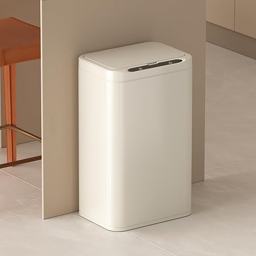 ELPHECO Stainless Steel Office Trash Can Motion Sensor Garbage Can Touchless Smart Trash Can Automatic Waste Bin for Kitchen, Office, Bathroom (Cream Beige, 6.6 Gallons), 2AA