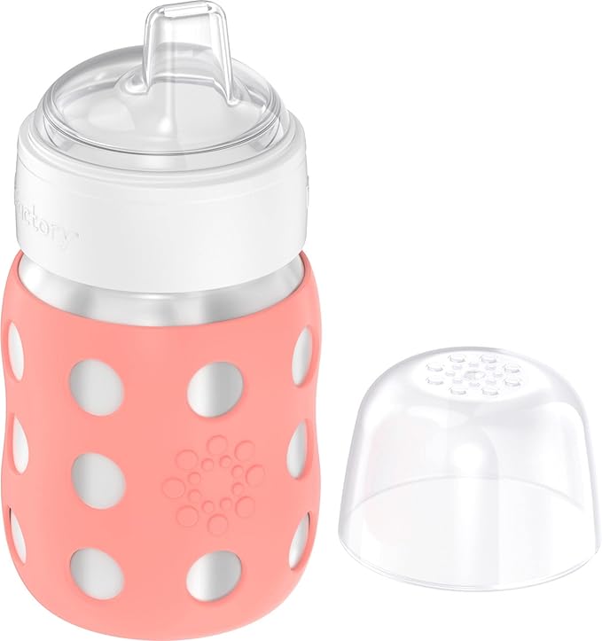 Lifefactory 8-Ounce Stainless-Steel Vacuum-Insulated Wide-Neck Baby Bottle with Sippy Nipple, Cantaloupe, LS2251WCA4