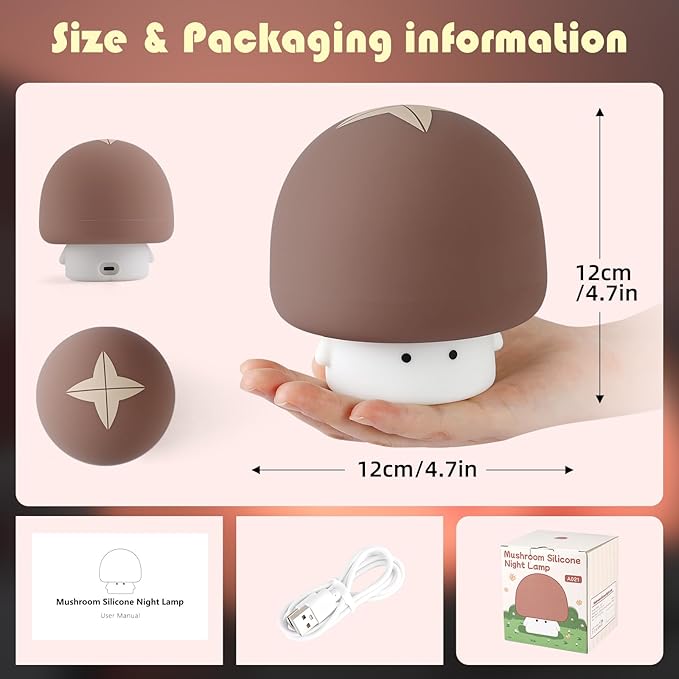 YISUN Mushroom Night Light, Cute Silicone Nightlight for Baby Toddler, Rechargeable LED Nursery Lamp with Timer, 3 Level Dimmable Soft Squishy Night Lamp Gift for Bedroom Kids Room Decor