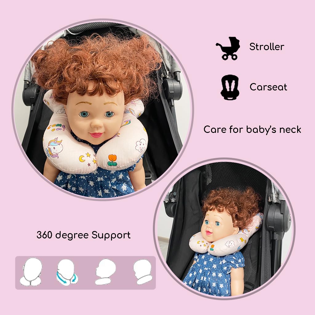 Baby Neck Pillows, Comfortable Baby Travel Head Neck Support Pillow for Car Seat Stroller Pushchair, Soft PP Cotton Travel Pillow for 0-1 Year Old Toddler Infant Newborn, Rainbow