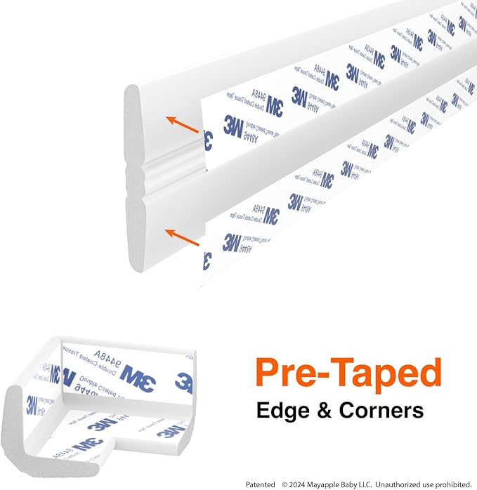 Roving Cove PreFit (Classic) Furniture Edge Corner Protector (Standard 15ft Edge 4 Corners), Baby Proofing Bumper Guards, Oyster White (Off White), Pre-Taped, for Straight Smooth Surfaces