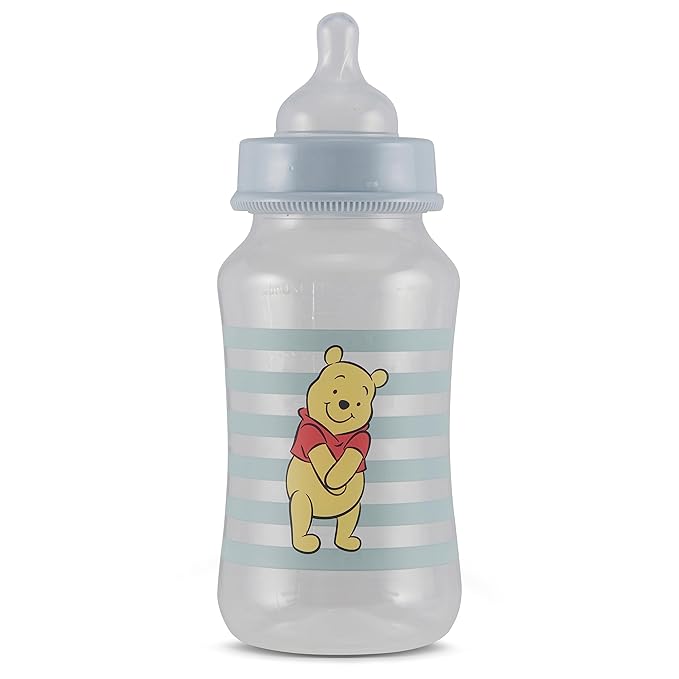Disney Winnie The Pooh Baby Bottles 11 oz for Boys or Girls | 2 Pack of Infant Hourglass Shaped Bottles with Cover for Newborns and All Babies | BPA-Free Plastic Baby Bottle for Baby Shower