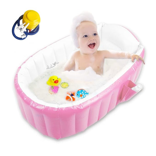 Goodking Baby Inflatable Bathtub, Portable Infant Toddler Bathing Tub Non Slip Travel Bathtub Baby Swimming Pool with Air Pump, Pink
