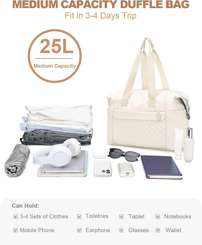 Travel Duffle Bag, Waterproof Weekender Overnight Hospital Bags for Women Men with Toiletry Bag Lightweight Carry on Personal Item Duffle Gym Bag for Travel, Airplanes, Sports