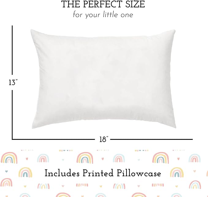 Little Sleepy Head Toddler Pillow with Pillowcase 13x18 - Kids Pillow for Sleeping - Toddler Pillow - Better Neck Support Ergonomic Pillow and Toddler Pillowcase - Best Pillows for Kids (Rainbows)