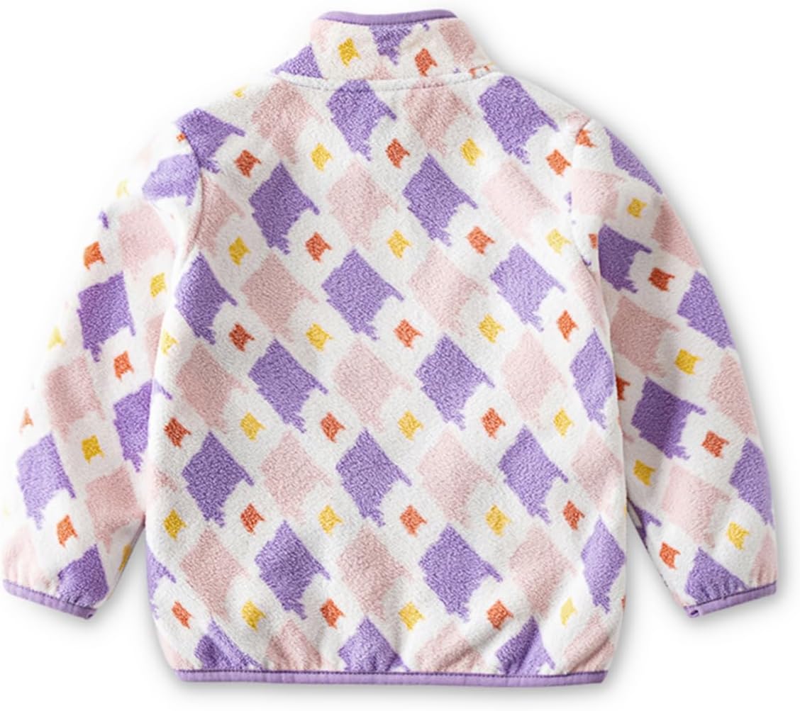 Kids Printed Polar Fleece Jacket Toddler Baby Boys Girls Autumn Winter Warm Sherpa Lining Outerwear Soft Lightweight