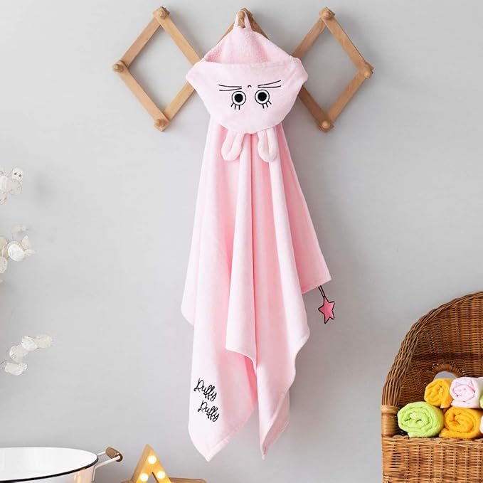 Milk&Moo Baby Hooded Towel, 100% Organic Turkish Cotton, Ultra Absorbent Bath Towel with Hood, 27x47 Inch, for Baby Boys & Girls (0-2 Years, Pink)