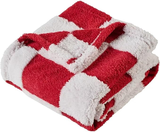 Fleece Baby Blanket for Girls 3D Checkerboard Design,Fluffy and Warm Cozy Infant Newborn Toddler Small Receiving Blankets for Crib Stroller, 30x40 Inches,Christmas Red