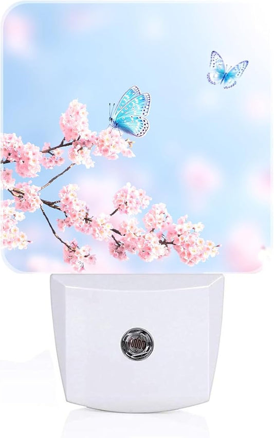 Groovy Butterfly and Flower Night Light,Plug Into Wall for Boys Girls Bedroom Decorative Square Night Light Lamp 0.5w Sleep Friendly