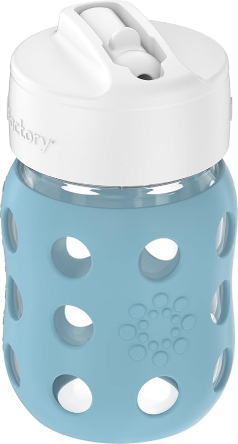 Lifefactory 8-Ounce Wide Neck Glass Baby Bottle with Protective Silicone Sleeve and Pivot Straw Cap, Denim (LG2241WDE4)