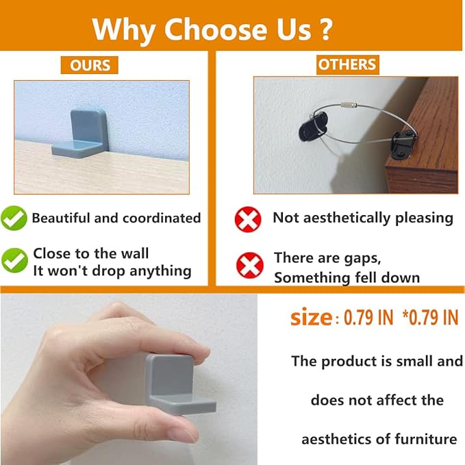 Furniture Anchors 4 Pack,Aesthetic & Invisible Once Installed,Secure 600 lbs Bookcase Dresser to Wall,Anti-Tip Furniture Safety Anchor to Childproof and Babyproof Your Home (Grey)