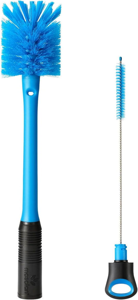 2-in-1 Water Bottle Brush and Straw Cleaner Brush, Long Handle Scrub Brush with Replaceable Head for Water Bottles, Glasswares, Mugs, Flasks, Tumblers, Vases, and Kitchen Sink, Breezy Blue