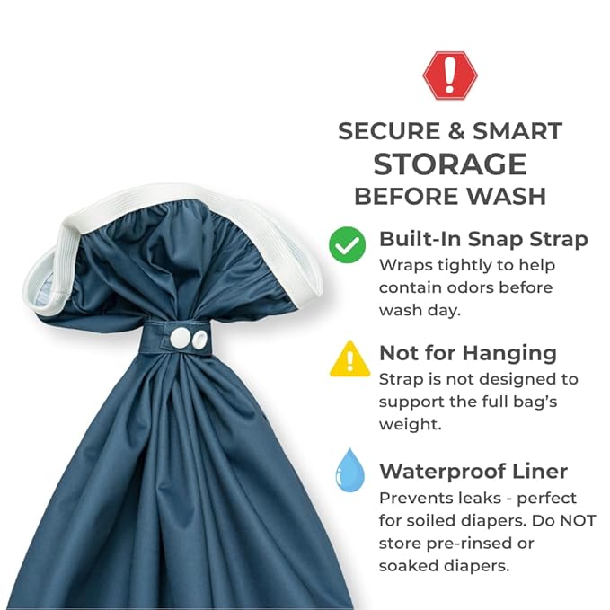 Nora's Nursery Pail Liner for Cloth Diapers - Reusable and Washable - Fits all Standard Diaper Pails - Waterproof Pail Liner with Strap for Diaper Pails & Laundry (Sea - 2 Pk)