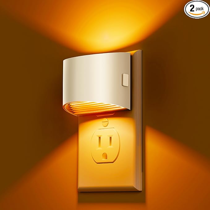L LOHAS LED Night Light, Night Lights Plug into Wall with Dusk to Dawn Sensor, 3 Brightness Level, 2 Pack, 1600K Amber, White Housing