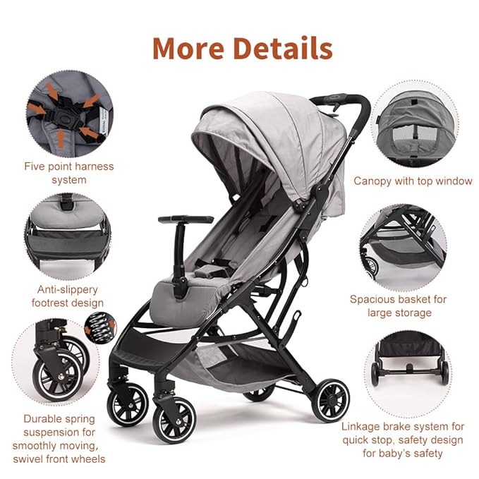 COOL KIDS Portable Stroller with Automatic Fold,Lightweight Umbrella Stroller with Pop Out Sun Canopy for Travel(Gray)