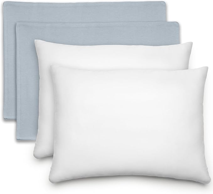 Comfy Cubs Toddler Pillow with Cotton Pillowcase, 13 x 18 in, 2 Pack - Travel and Sleep Support for Kids - Lightweight, Breathable Microfiber Fill - Soft & Cozy Small Pillow for Toddler - Pacific Blue