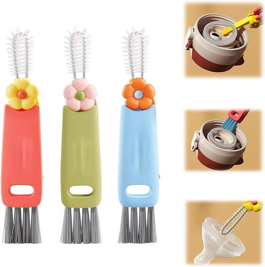 3 in 1 Cup Lid Cleaning Brush, 2025 Upgraded Multifunctional Insulation Bottle Cleaning Tools, Portable Crevice Cleaning Brush Set for Baby Bottle Gap Tight Spaces (#1 Mix)