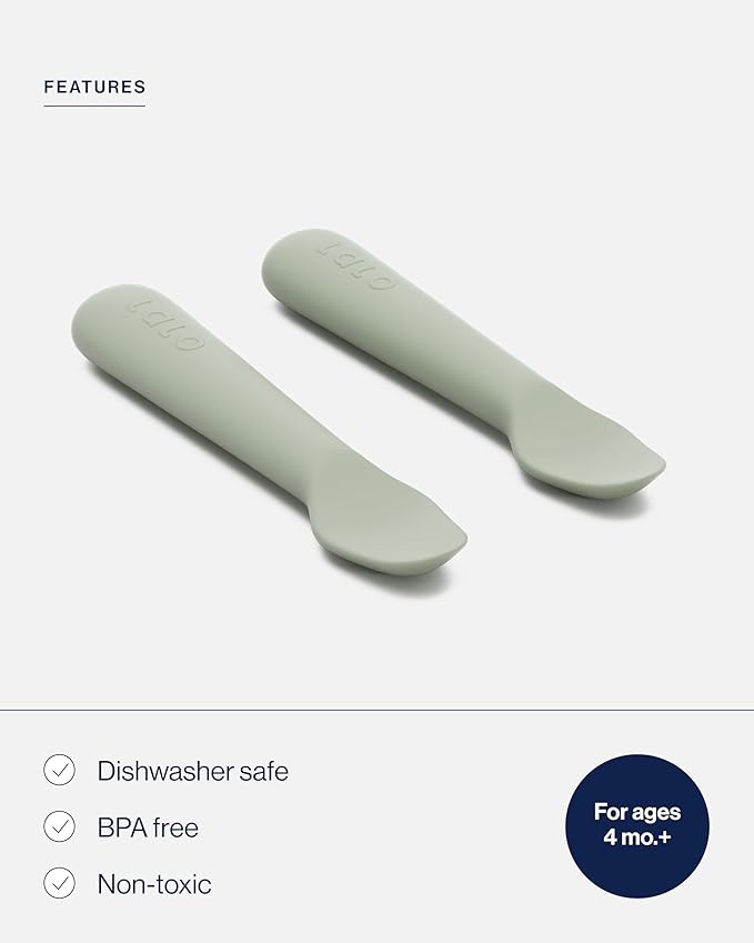 Lalo Little Spoon Set - 2 Piece Baby Spoons Set for Infants & Babies - Made From Food Grade Silicone Dishwasher Safe - Baby Feeding Essentials for Early Stage Mealtime - Sage