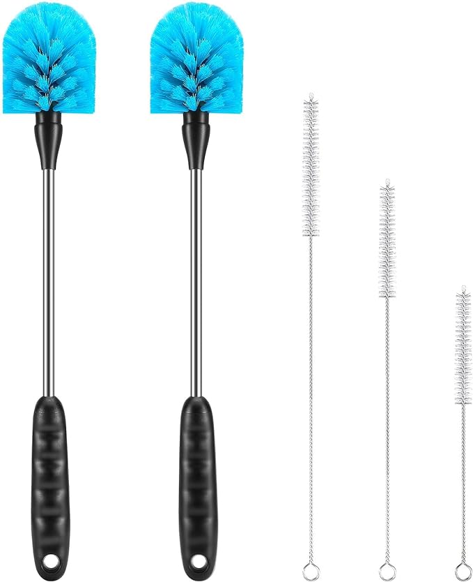 5 Pack Bottle Cleaning Brush Set, Stainless Steel Scrub Cleaner Brush with 14'' Long Handle and 3 Straw Brushes, Flexible for Cleaning Sport Water Bottles, Straws, Coffee Mug, Cups, Baby Bottle