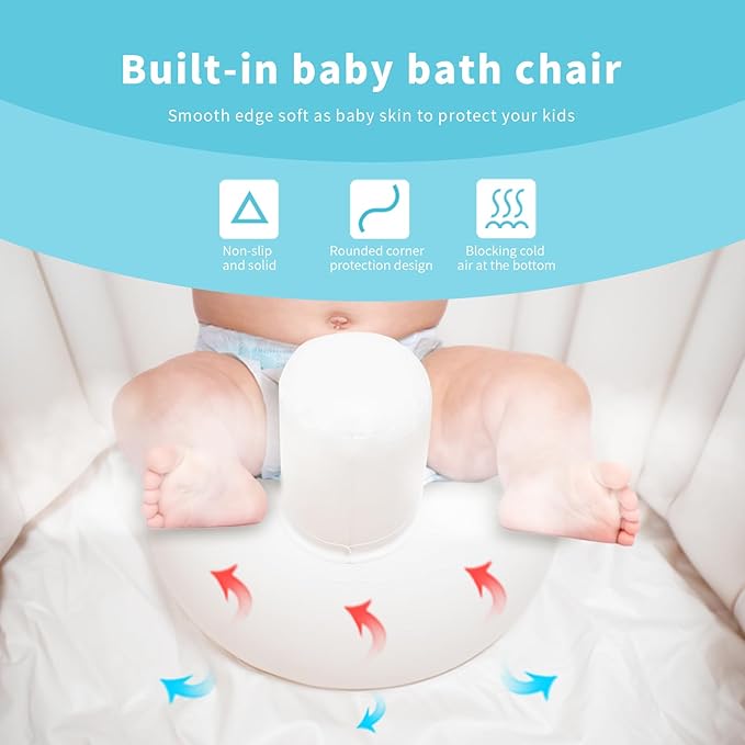 Inflatable Baby Bath Seat for Sitting Up XL, Inflatable Soft Tub for 6-24 Months, Anti - Collision with Temperature Sensing, Portable Toddler Bath Support for Home & Travel