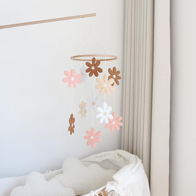 Flower Crib Mobile for Girls - Handmade Daisy Baby Mobile for Crib & Bassinet, Eco-Friendly Nursery Mobile, Shower Baby Girl Mobile for Crib