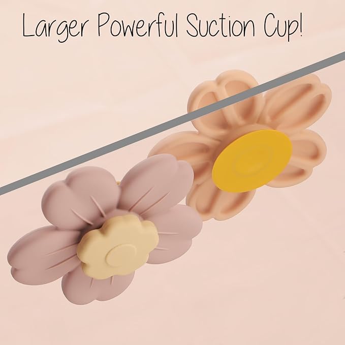 Suction Spinning Toy, Silicone Toddler Sensory Toys for Bath Toys Birthday Gift (Mustard&Blush)