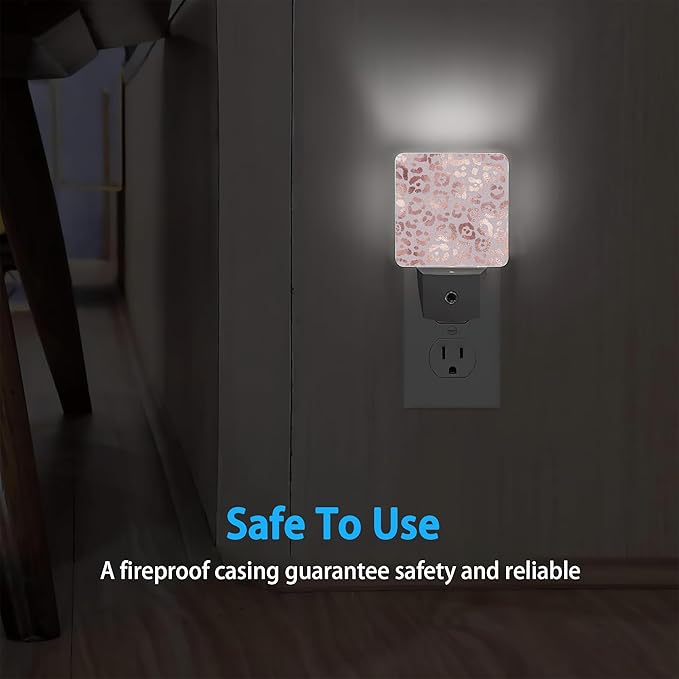 Night Lights Plug into Wall Rose Gold Leopard Night Lights Dusk to Dawn Sensor Led Lamp for Women Men,Led Lights for Stairway/Hallway/Bedroom,0.5W