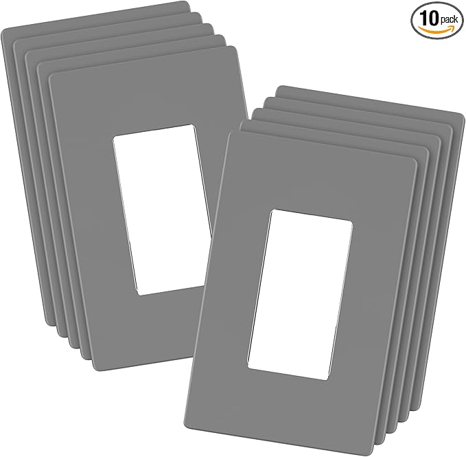 LIDER Matte Finish Decorator Switch Cover, Screwless Wall Plate, Mid-Size 1-Gang 4.88" x 3.11", Unbreakable Polycarbonate Thermoplastic, UL Listed, LSWP-31M-GY10P, Gray, 10 pack