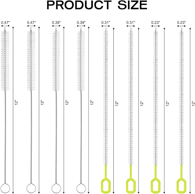 8-Piece Straw Cleaner Brush Set for Cleaning Straws - (4-Size) Extra Long Nylon Pipe Cleaners, Reusable Straw Cleaning Brush for Stanley Tumbler, Sippy Cup, Baby Bottle and Tubes (Type B)