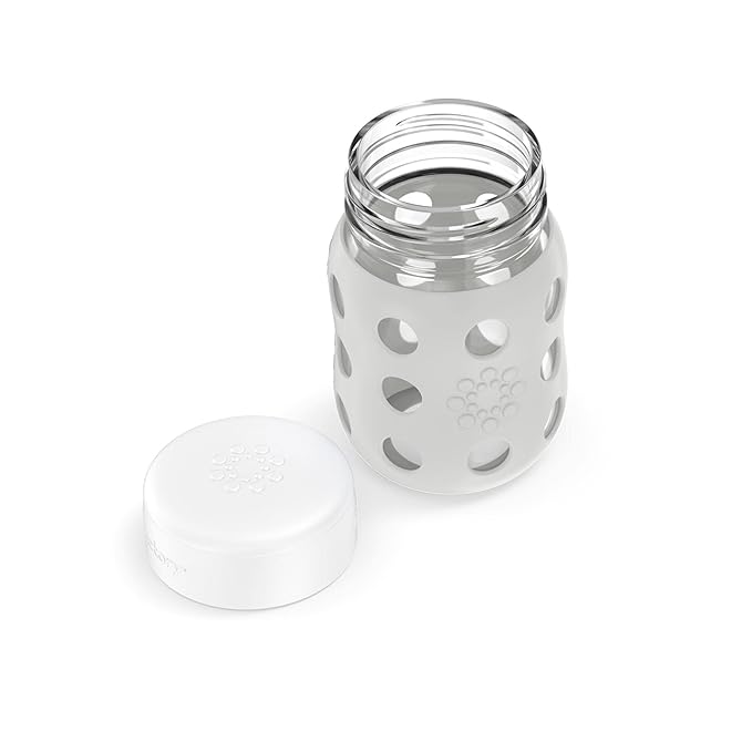 Lifefactory 8-Ounce Wide Neck Glass Baby Bottle with Protective Silicone Sleeve and Flat Cap, Stone Gray (LG2231WCG4)