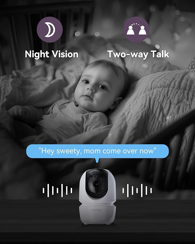 7" Split-Screen Baby Monitor with 2 1080P Cameras, 720P HD No WiFi Monitor with a Flexible Bracket, Video Baby Monitor with Camera and Audio, 2 Way Audio, Remote PTZ, Auto Night Vision