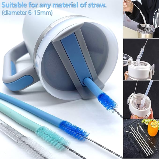 Straw Cleaner Brush Straw Brush for 40 oz Stanley Straw Cleaner Brush Extra Long 12 inch, Nylon Stainless Steel Small Cleaning Brush—Blue&Cyan Series