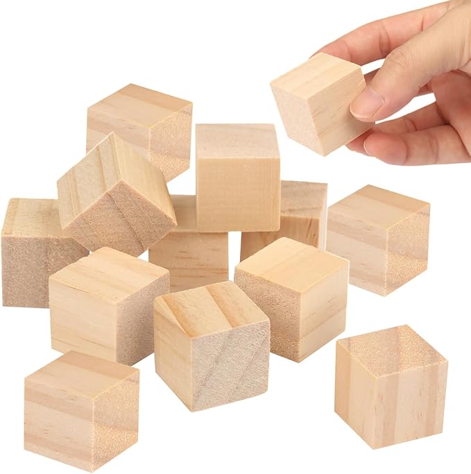 200 Packs Wooden Blocks for Crafts, 1.2 Inch Pine Wood Cubes, 3 x 3 x 3 cm Wooden Cubes for Paint, Stamp, Decorate, DIY Projects and Personalized Gifts,by GNIEMCKIN.