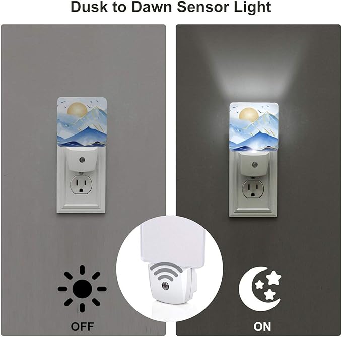 Led Night Light, Mountains Sunrise Decorative Plug in Nightlights,with Smart Auto Dusk to Dawn Night Light for Bedroom, Kitchen, Nursery, Bathroom