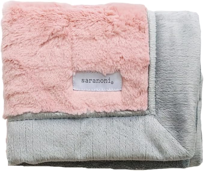 SARANONI Luxury Security Blankets for Babies | Ultra-Soft Lush and Boutique Quality Baby Blanket | Light Pink/Gray, Mini - 15" x 20"