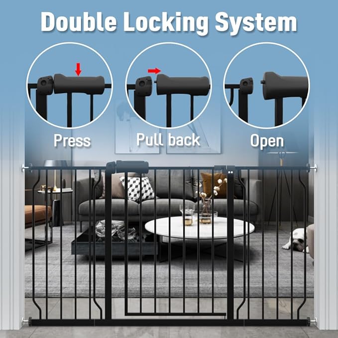 ALLAIBB Extra Wide Pressure Mount Baby Gate Auto Close Black Metal Child Dog Pet Safety Gates with Walk Through for Stairs,Doorways,Kitchen and Living Room (52.76-62.2"/134-158cm)
