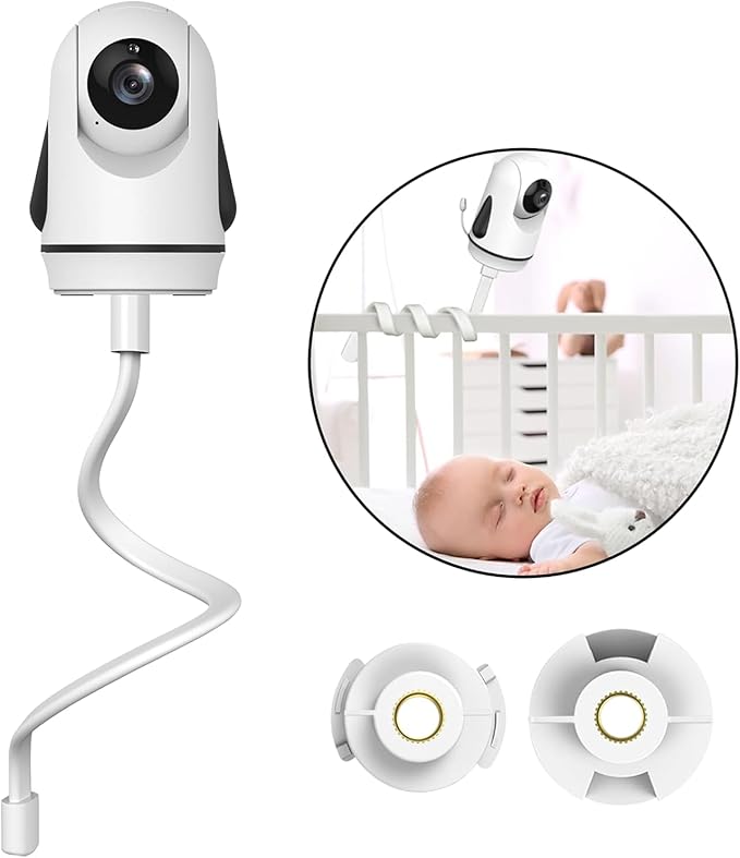 Flexible Baby Monitor Mount for HelloBaby HB6550/HB65/HB66/HB6558/HB248, ANMEATE SM935E/SM650, Compatibile with Bonoch ChildsFarm Eufy Baby Monitor, 20'' Arm Bracket Holder to Crib Cot Shelves, White