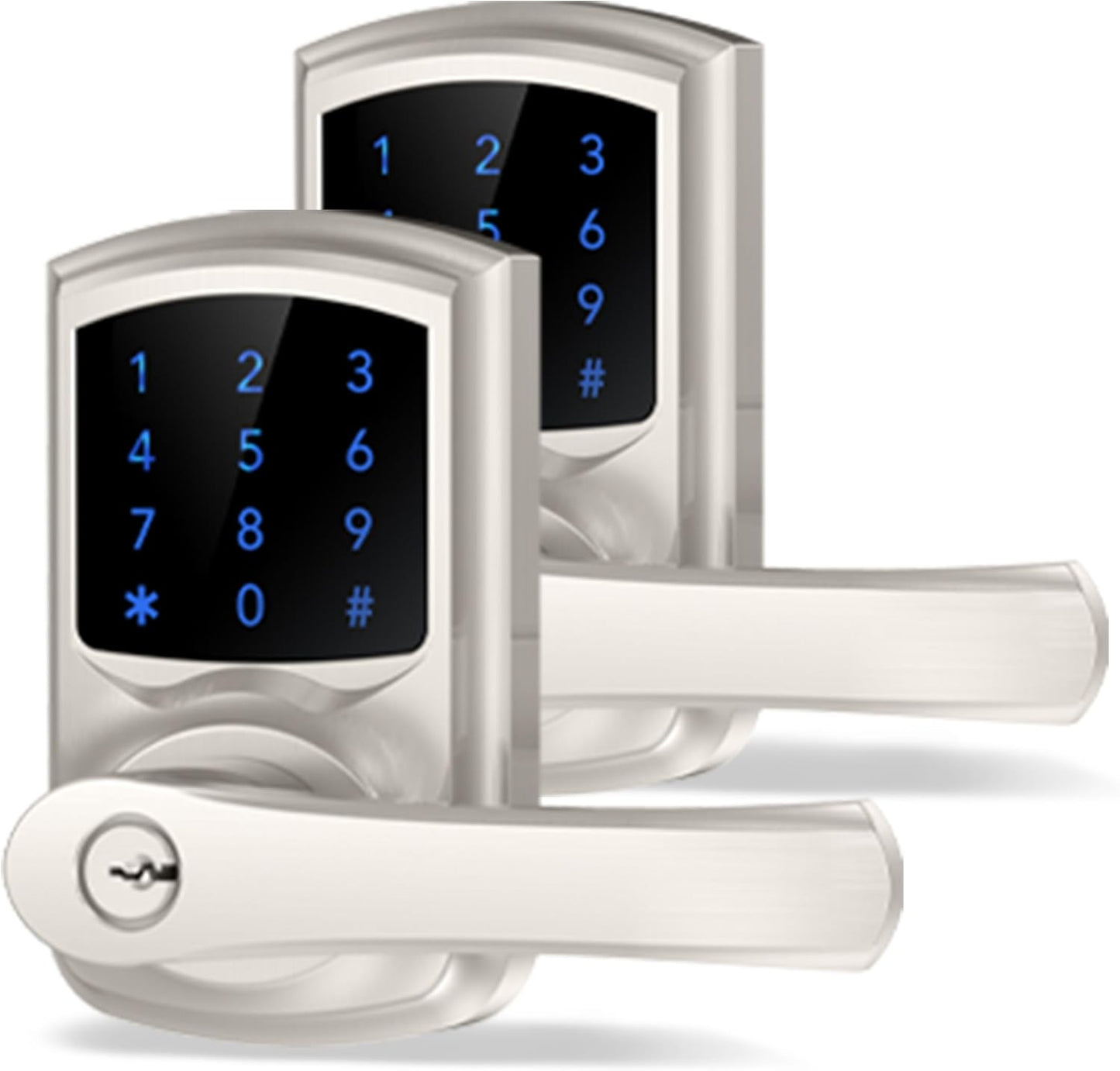 Keyless Entry Door Lock, Keypad Door-Lock with Handle, Touchscreen, Auto-Locking, Anti-peep Password, Easy to Install for Front Doors, Home, Office, Satin Nickel 2 Pack