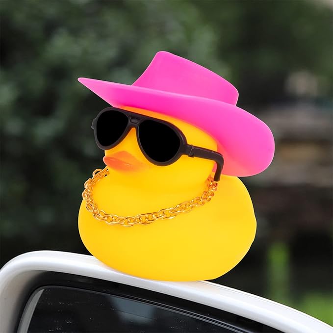 wonuu Car Rubber Duck, Yellow Duck Decoration Dashboard with Sun Hat Swim Ring Necklace Sunglasses for Car Dashboard Decorations