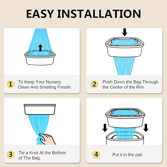 Jumbo Square Refill Compatible with Diaper Genie Classic,Compact and Select Pails,Odor Control & Durable,Holds Up to 810 Newborn Diapers,Plant Scented Disposal Bag Refills with Continuous Film（4 pack）