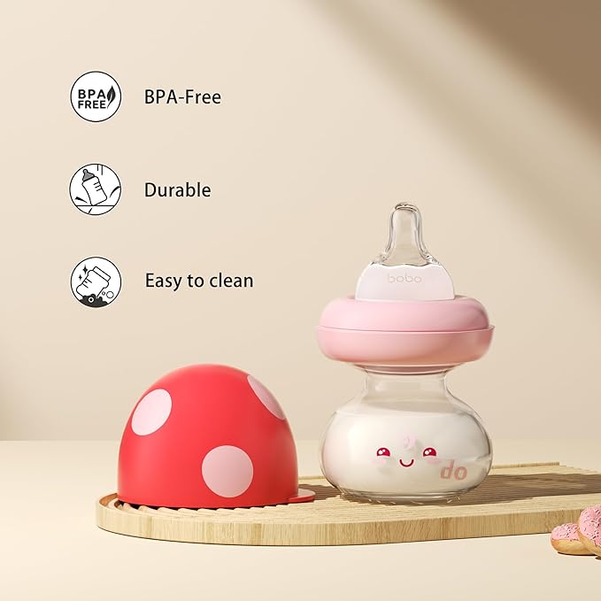 YOHKOH Newborn Glass Baby Bottles with Slow Flow Nipple for 0+ Months, Wide Neck Feeding Bottle, 2.7oz/80ml (Red, 2.7oz (Pack of 4))